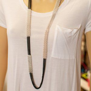 NWOT Black Silver Long Metal Modern Necklace